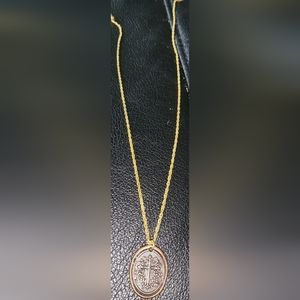 UNISEX Bronze Jewelry Cross St Benedict Charm Pendant with Chain